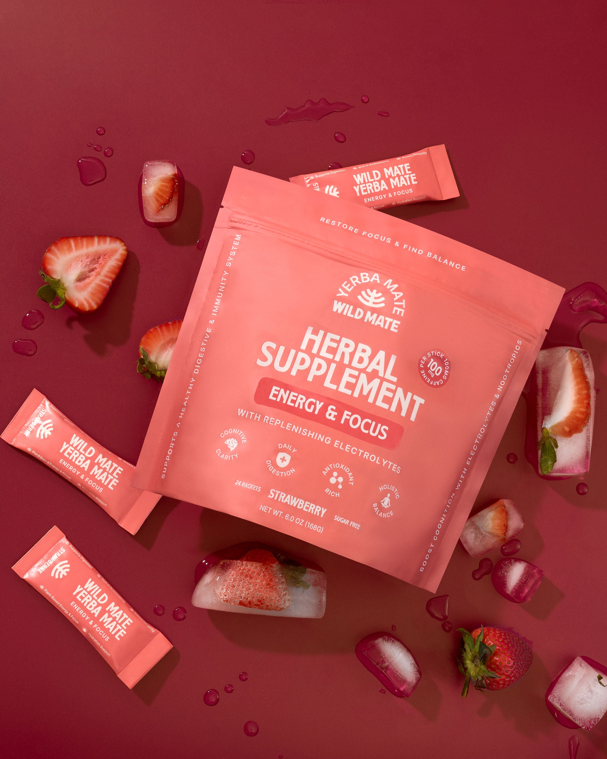 Strawberry Yerba Mate Energy Sticks | L-Theanine + Electrolytes – Wild Mate